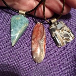 Pendants: Apatite, Rhodocrucite & Stick Agate on Silver Bails 1/22 & 3/44